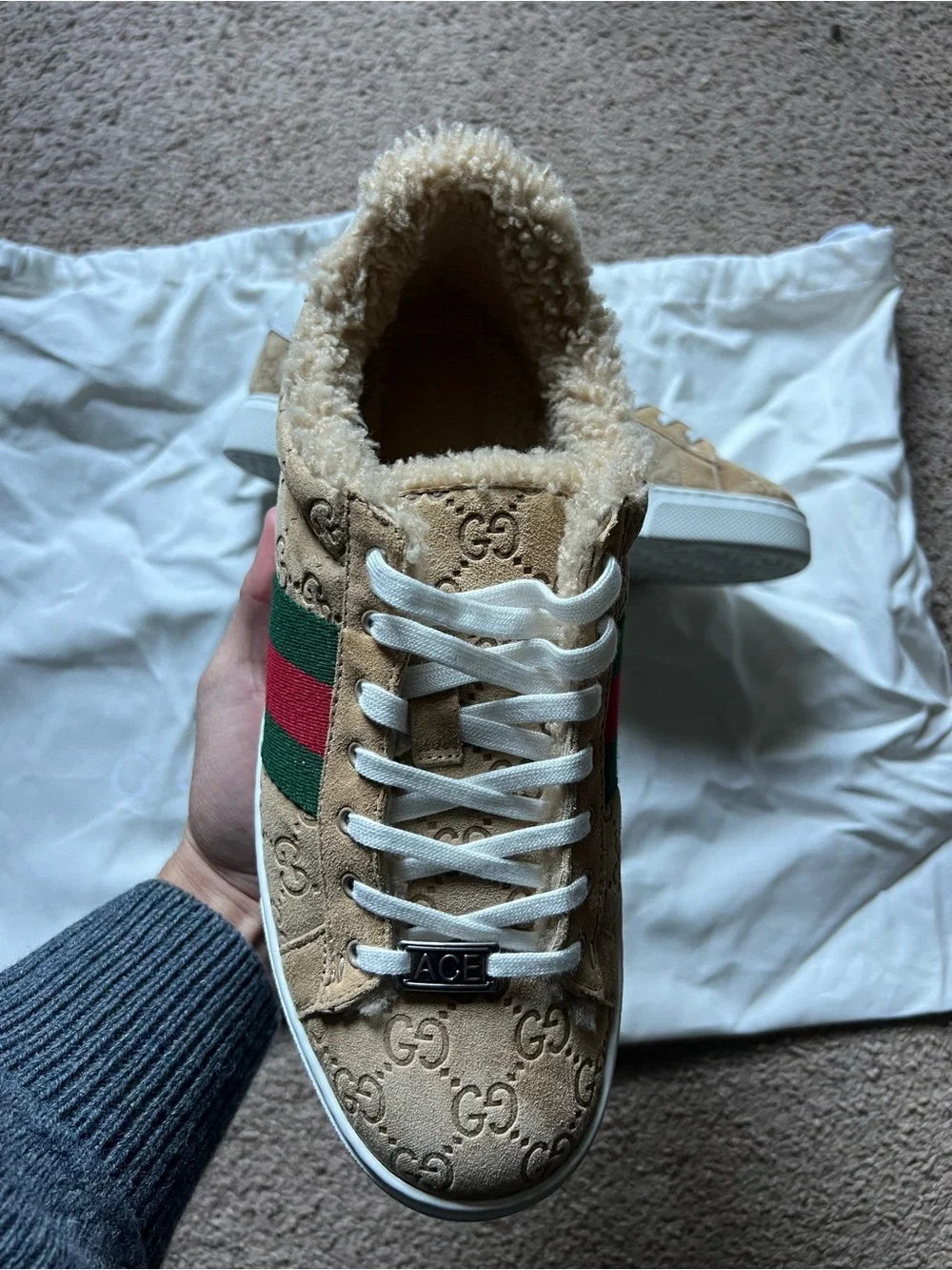 Gucci Tan GG Supreme Sneakers with Green-Red Web Stripe - Picture 7 of 16